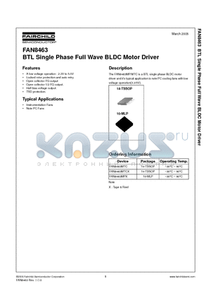 FAN8463MTC datasheet - BTL Single Phase Full Wave BLDC Motor Driver