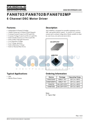 FAN8702B datasheet - 6 Channel DSC Motor Driver