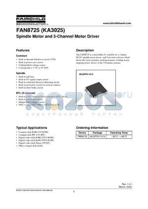 FAN8725 datasheet - Spindle Motor and 5-Channel Motor Driver