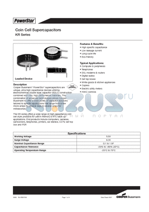 KR-5R5C105-R datasheet - Coin Cell Supercapacitors