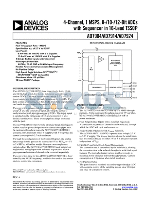 AD7914BRU datasheet - 4-Channel, 1 MSPS, 8-/10-/12-Bit ADCs with Sequencer in 16-Lead TSSOP