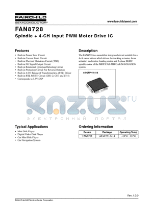 FAN8728 datasheet - Spindle  4-CH Input PWM Motor Drive IC
