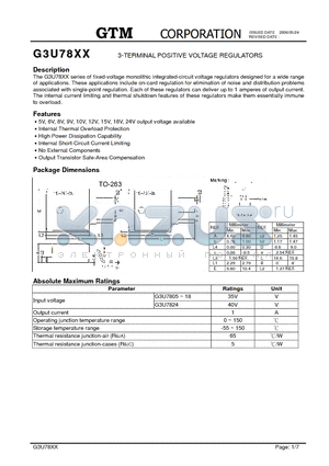 G3U7818 datasheet - 3-TERMINAL POSITIVE VOLTAGE REGULATORS