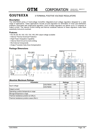 G3U7818A datasheet - 3-TERMINAL POSITIVE VOLTAGE REGULATORS