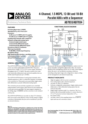 AD7933BRU datasheet - 4-Channel, 1.5 MSPS, 12-Bit and 10-Bit Parallel ADCs with a Sequencer