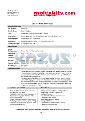 19164-0069 datasheet - Sealed Spade and Heat Shrink Tubing with Universal Crimp Tool