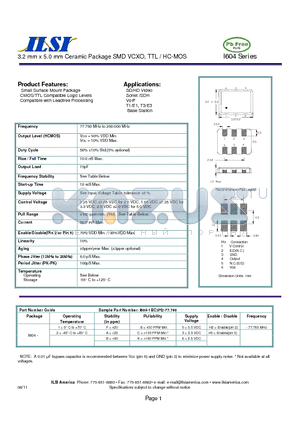 I604-1AK3H2-77.760 datasheet - 3.2 mm x 5.0 mm Ceramic Package SMD VCXO, TTL / HC-MOS