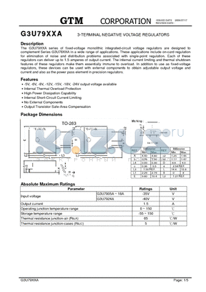 G3U7905A datasheet - 3-TERMINAL NEGATIVE VOLTAGE REGULATORS