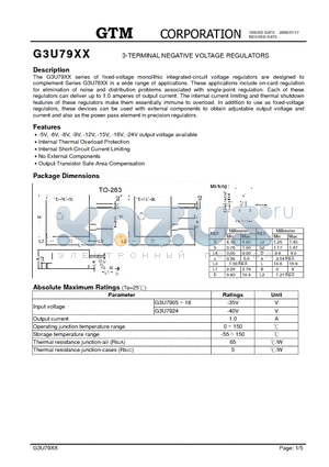 G3U7918 datasheet - 3-TERMINAL NEGATIVE VOLTAGE REGULATORS
