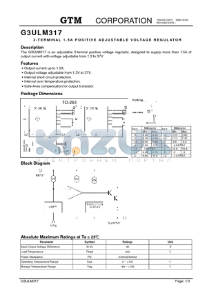 G3ULM317 datasheet - 3-TERMINAL 1.5A POSITIVE ADJUSTABLE VOLTAGE REGULATOR