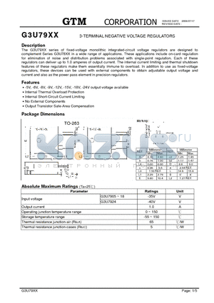 G3U79XX datasheet - 3-TERMINAL NEGATIVE VOLTAGE REGULATORS