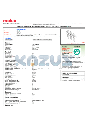 90120-9766 datasheet - 2.54mm (.100) Pitch C-Grid III Header, Single Row, Vertical, 6 Circuits, 0.38lm (15l) Gold (Au) Selective Plating