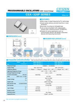 CSX-325P datasheet - PROGRAMMABLE OSCILLATORS