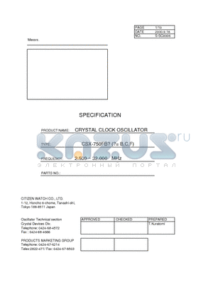 CSX-750FB datasheet - CRYSTAL CLOCK OSCILLATOR