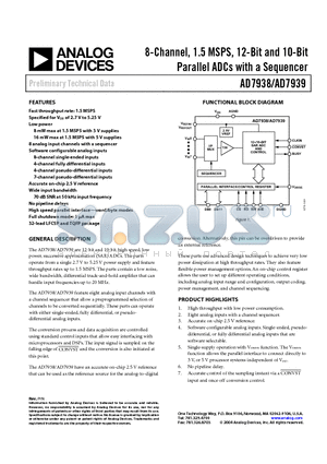 AD7939BCP datasheet - 8-Channel, 1.5 MSPS, 12-Bit and 10-Bit Parallel ADCs with a Sequencer