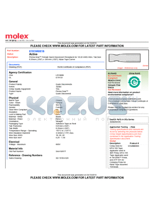 191640018 datasheet - Perma-Seal Female Quick Disconnect Receptacle for 18-22 AWG Wire, Tab Size6.35mm (.250