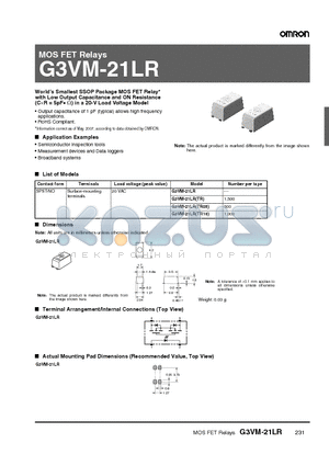 G3VM-21LRTR datasheet - MOS FET Relays