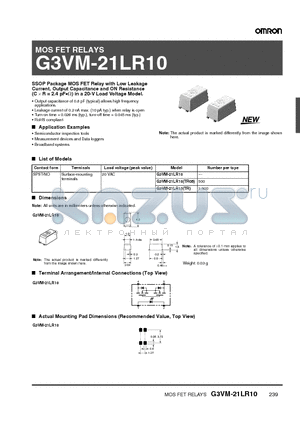 G3VM-21LR10TR05 datasheet - MOS FET RELAYS