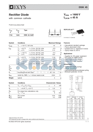 DSIK45 datasheet - Rectifier Diode with common cathode