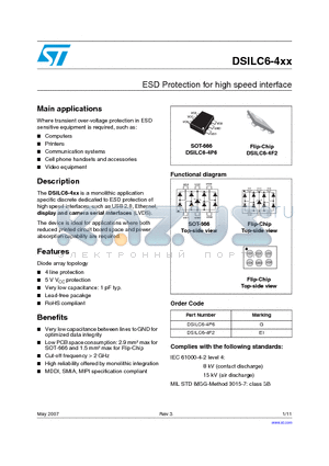 DSILC6-4F2 datasheet - ESD Protection for high speed interface