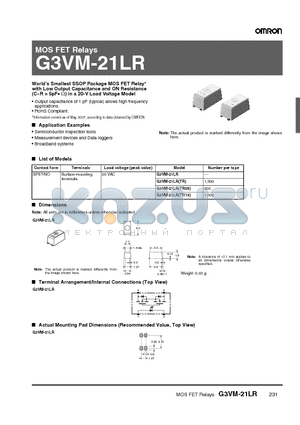 G3VM-21LRTR10 datasheet - MOS FET Relays