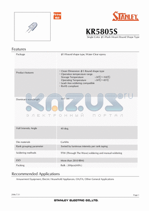 KR5805S datasheet - Single Color v5 Flush Mount Round Shape Type