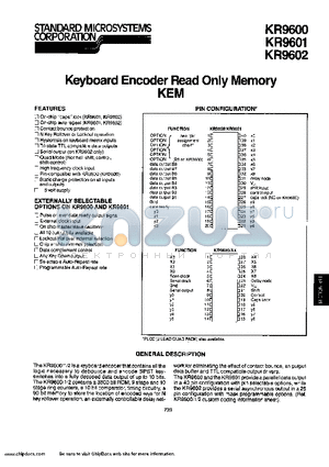 KR9600 datasheet - KEYBOARD ENCODER READ ONLY MEMORY KEM