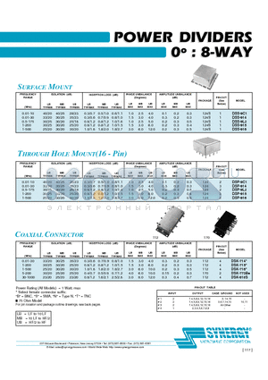 DSK-714 datasheet - POWER DIVIDERS 0j : 8-WAY