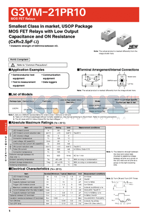 G3VM-21PR10 datasheet - Smallest Class in market, USOP Package MOS FET Relays with Low Output Capacitance and ON Resistance