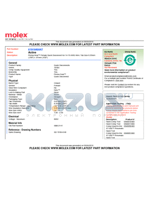 191640047 datasheet - Perma-Seal Female Quick Disconnect for 14-16 AWG Wire, Tab Size 6.35mm(.250