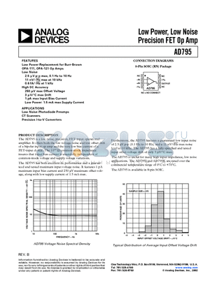 AD795JR datasheet - Low Power, Low Noise Precision FET Op Amp