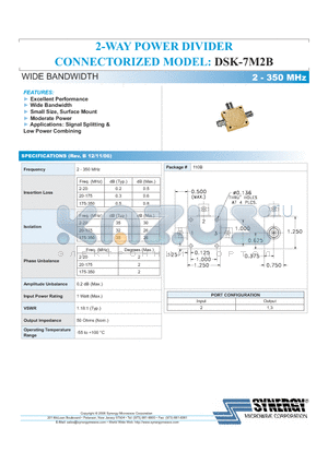 DSK-7M2B datasheet - 2-WAY POWER DIVIDER CONNECTORIZED MODEL