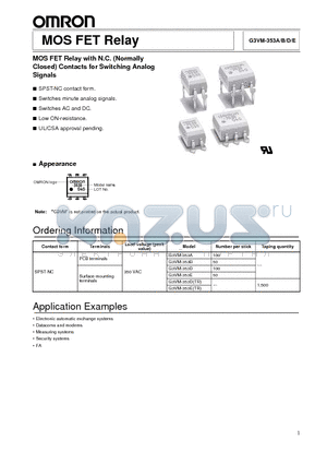 G3VM-353A datasheet - MOS FET Relay with N.C. (Normally Closed) Contacts for Switching Analog Signals.