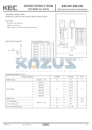 KRA105 datasheet - EPITAXIAL PLANAR PNP TRANSISTOR