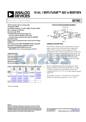 AD7982 datasheet - 18-bit, 1 MSPS PulSAR ADC in MSOP/QFN