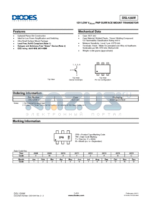 DSL12AW datasheet - 12V LOW VCE(sat) PNP SURFACE MOUNT TRANSISTOR