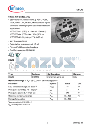 DSL70 datasheet - Silicon TVS diodes Array