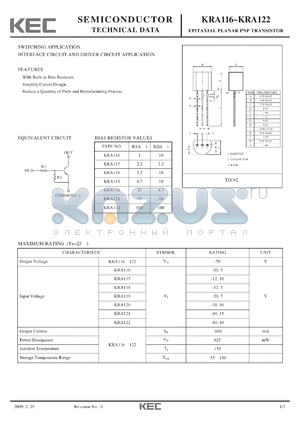 KRA116 datasheet - EPITAXIAL PLANAR PNP TRANSISTOR