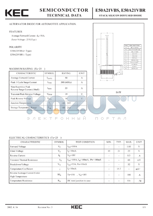 E50A21VBS datasheet - STACK SILICON DIFFUSED DIODE (ALTERNATOR DIODE FOR AUTOMOTIVE)