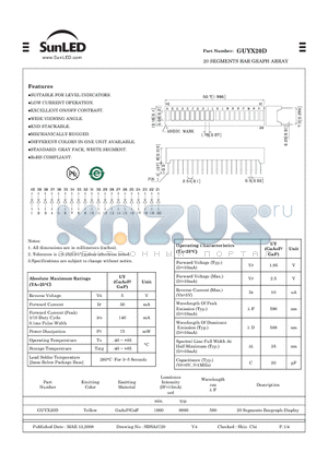 GUYX20D datasheet - 20 SEGMENTS BAR GRAPH ARRAY