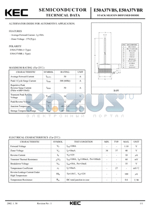 E50A37VBS datasheet - STACK SILICON DIFFUSED DIODE (ALTERNATOR DIODE FOR AUTOMOTIVE)