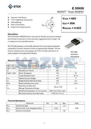 E50N06 datasheet - HEXFET Power MOSFET