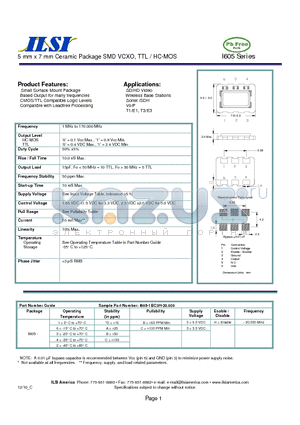 I605-6AB3H-20.000 datasheet - 5 mm x 7 mm Ceramic Package SMD VCXO, TTL / HC-MOS