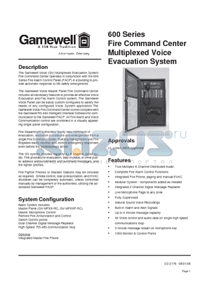 GV-MP112P-RC datasheet - Fire Command Center Multiplexed Voice Multiplexed Voice