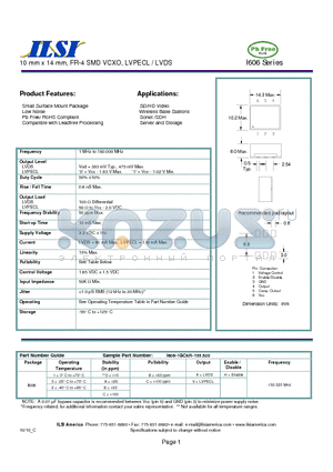 I606-1AC8H-155.520 datasheet - 10 mm x 14 mm, FR-4 SMD VCXO, LVPECL / LVDS