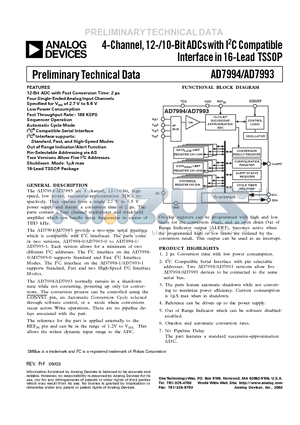 AD7993 datasheet - 4-Channel, 12-/10-Bit ADCs with I2C Compatible Interface in 16-Lead TSSOP