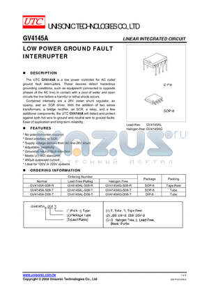 GV4145A datasheet - LOW POWER GROUND FAULT INTERRUPTER