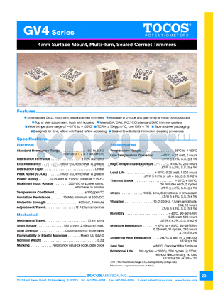 GV4GTB101K datasheet - 4mm Surface Mount, Multi-Turn, Sealed Cermet Trimmers