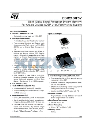 DSM2180F390T6 datasheet - DSM (Digital Signal Processor System Memory) For Analog Devices ADSP-218X Family (3.3V Supply)