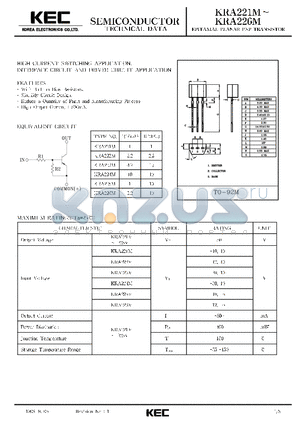 KRA224M datasheet - EPITAXIAL PLANAR PNP TRANSISTOR (HIGH CURRENT SWITCHING, INTERFACE CIRCUIT AND DRIVER CIRCUIT)